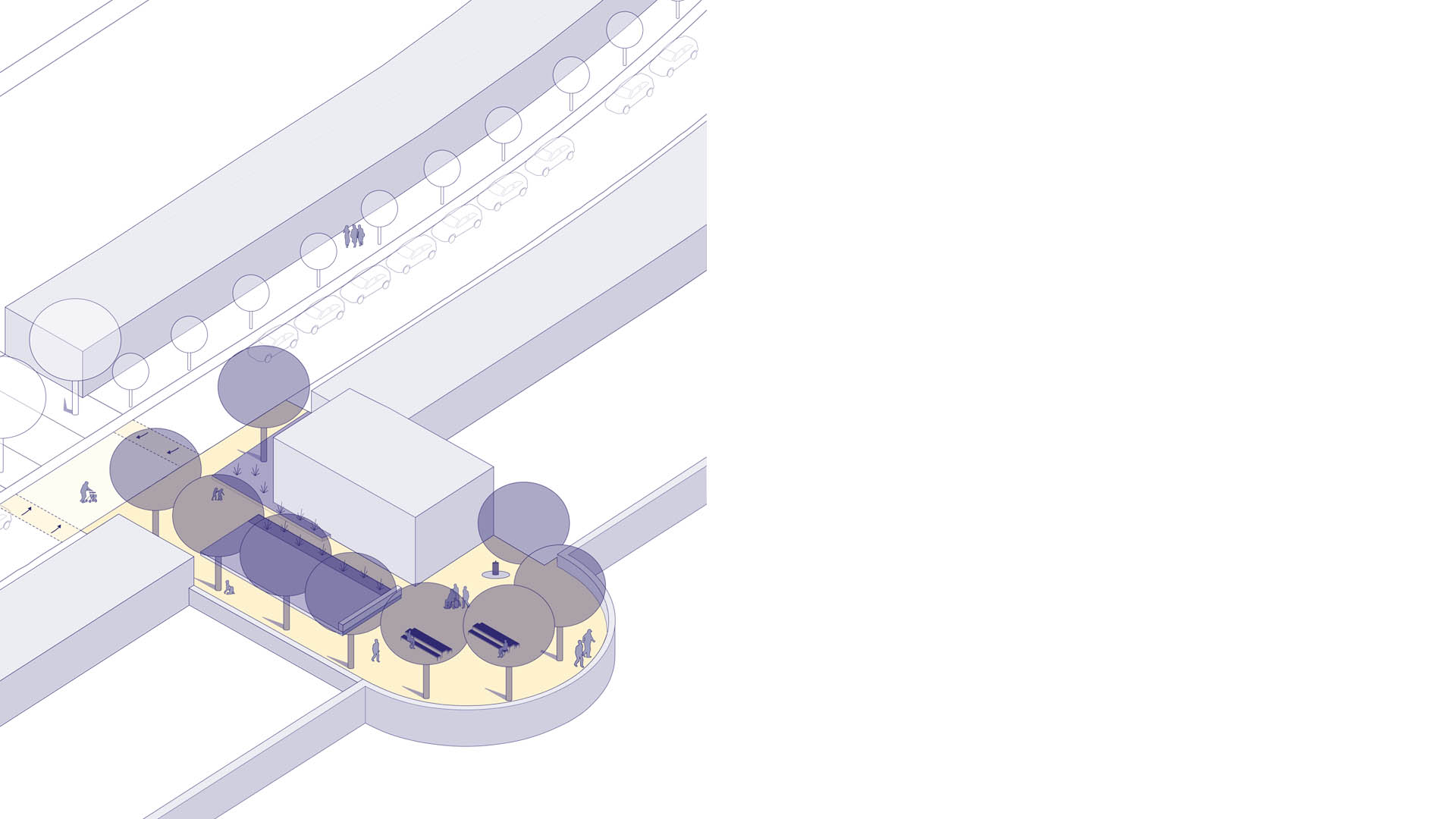 Gestaltungsvorschlag Bastionsplatz (Ost) zwischen ,Im Heidenfeld‘ und ,An der Ringmauer‘. Die Siedlungsachse als Freiraum mit fußläufiger Verbindung zur Niddaaue soll gestärkt werden.